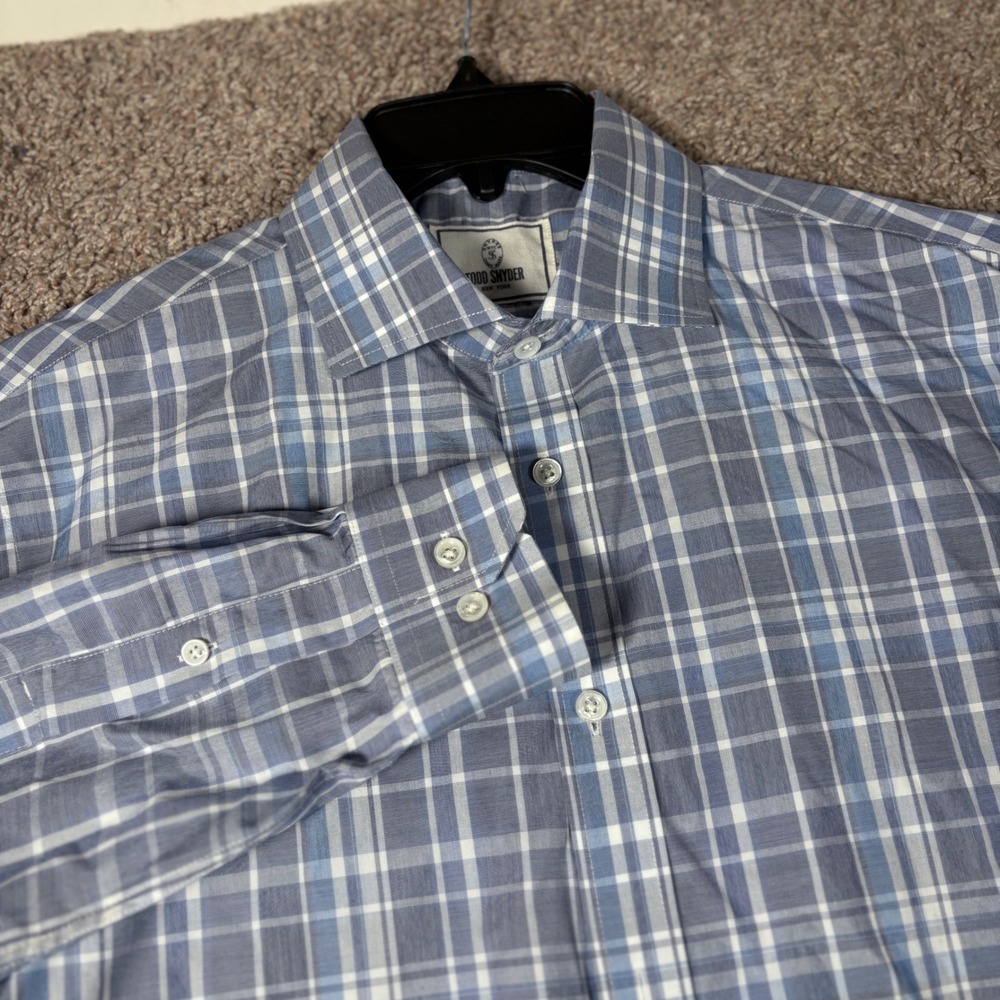 Todd Snyder Mens Blue White Plaid 2-Ply Cotton Button Down Shirt 16.5 34/35